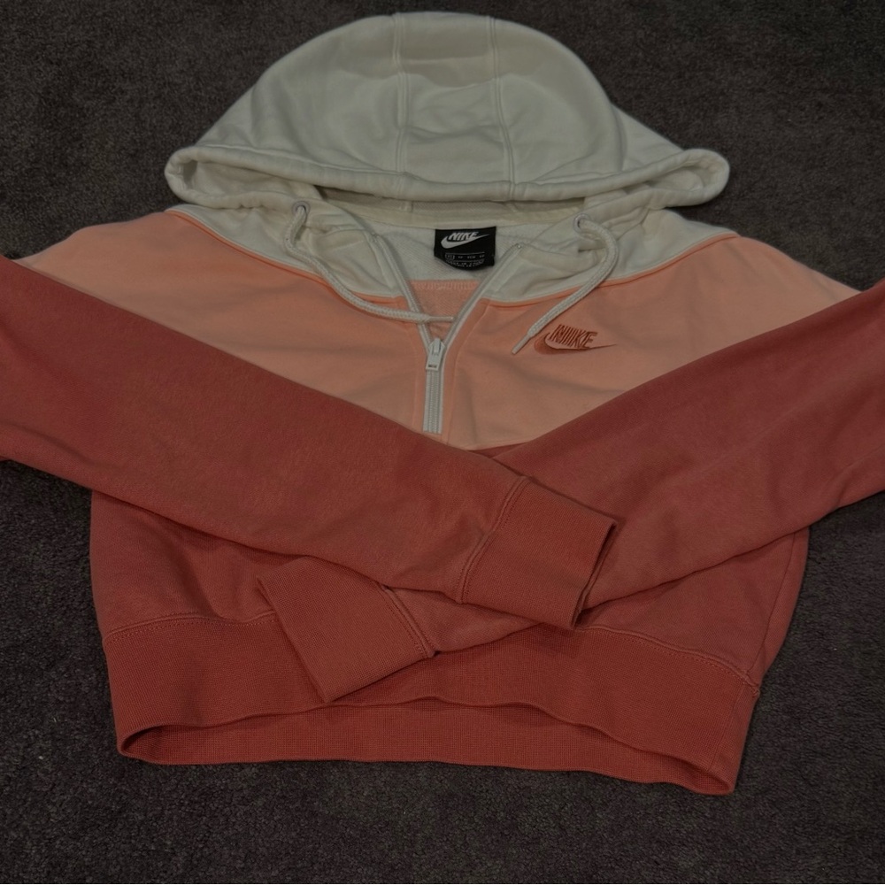 Nike Cream and Orange Quarter Zip-Up Hoodie